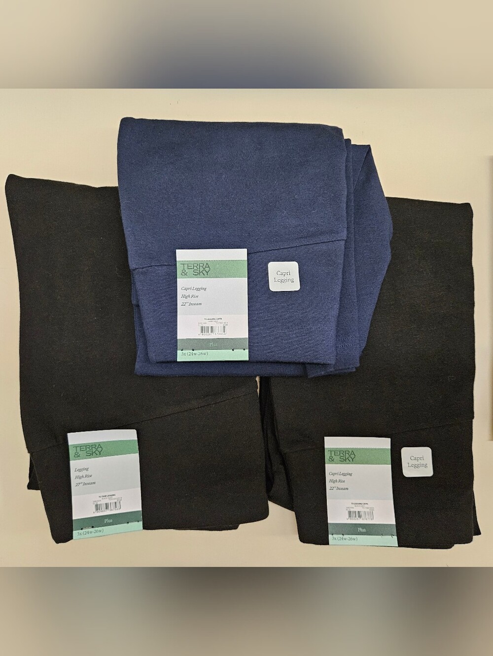 Terra & Sky Women's Plus 3X Leggings Lot of 3 - Black/Navy - NWT